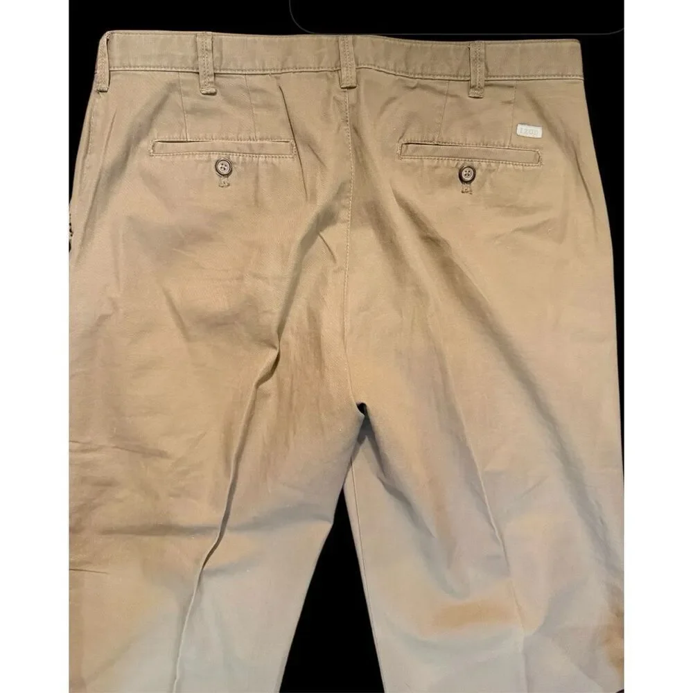 IZOD Saltwater Flat Front Chino Pant Khaki Slim Fit 36X32